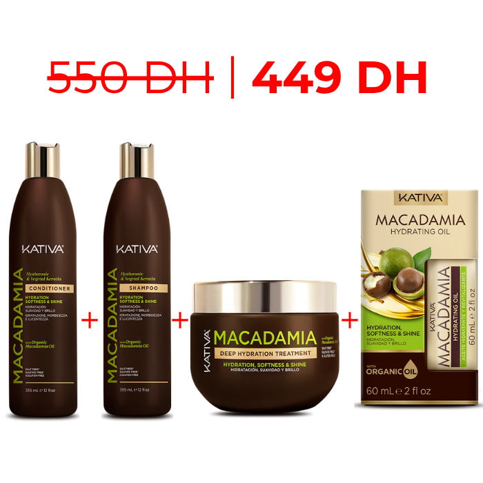 Pack Complet Macadamia: Shampooing + Conditionneur + Masque + Huile