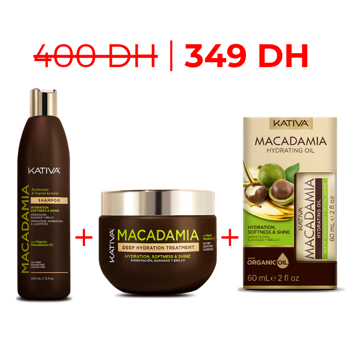 Pack Macadamia : Shampooing, Deep, Huile Hydratante, Hydratation Complète